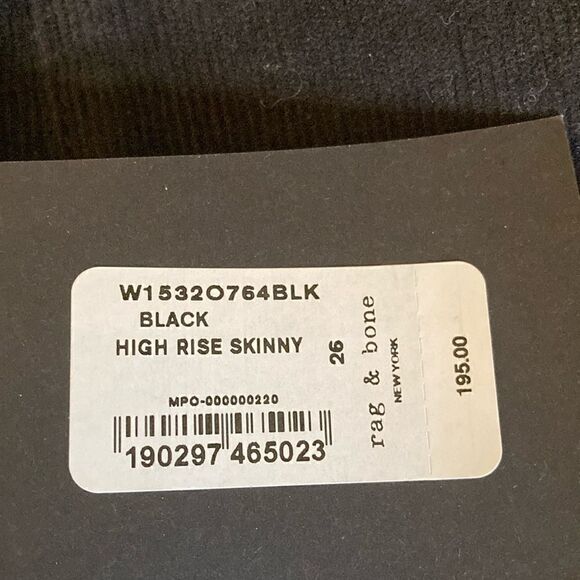 Rag & Bone NWT High Rise Skinny 5 Pocket Style Black Corduroy Pant. Size 26. - Picture 8 of 9